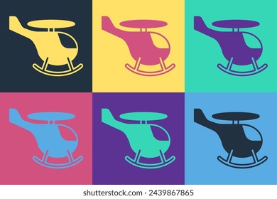 Pop art Helicopter aircraft vehicle icon isolated on color background.  Vector