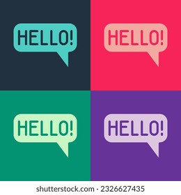 Pop art Hello in different languages icon isolated on color background. Speech bubbles.  Vector