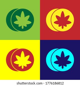 Dibujo de tabletas de éxtasis herbal de arte pop aislado en el fondo del color. Ilustración vectorial