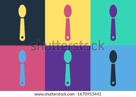 Pop art Heroin in a spoon icon isolated on color background. Concept of drug addiction and dependence from the narcotic. Junkie lifestyle.  Vector Illustration