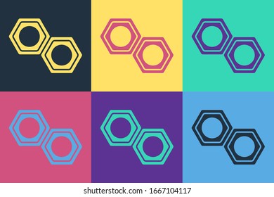 Imagen pop Icono de tuerca de metal hexagonal aislado en fondo de color. Ilustración vectorial
