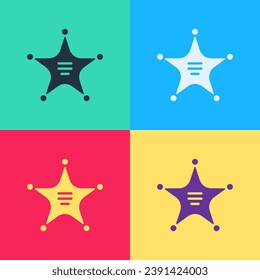 Pop art Hexagram sheriff icon isolated on color background. Police badge icon.  Vector Illustration