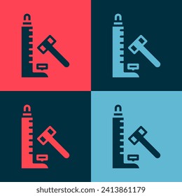 Pop art High striker attraction with big hammer icon isolated on color background. Attraction for measuring strength. Amusement park.  Vector