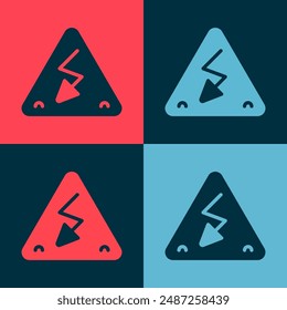 Pop art High voltage sign icon isolated on color background. Danger symbol. Arrow in triangle. Warning icon.  Vector