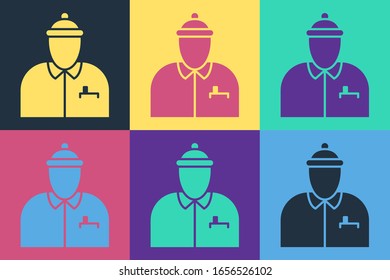 Pop art Hockey coach icon isolated on color background.  Vector Illustration