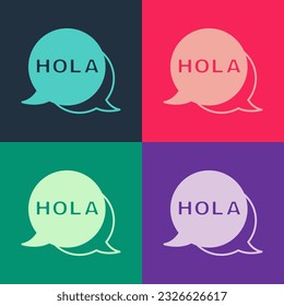 Pop art Hola icon isolated on color background.  Vector