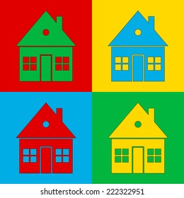 Pop art home icon. Vector illustration.