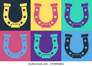 Pop art Horseshoe icon isolated on color background.  Vector