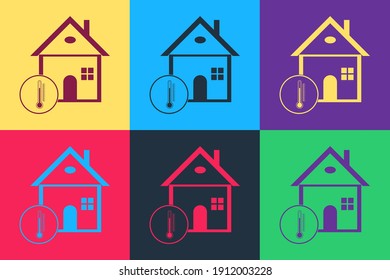 Pop art House temperature icon isolated on color background. Thermometer icon. Vector.