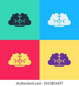 Arte pop Icono del cerebro humano aislado en el fondo del color.  Ilustración vectorial