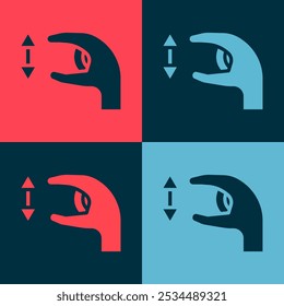 Pop Art Menschliches Stehen und die Größe von etwas zeigen mit seinen Händen Symbol einzeln auf Farbhintergrund. Ungefähre Messungen.  Vektorgrafik