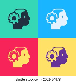 Pop art Humanoid robot icon isolated on color background. Artificial intelligence, machine learning, cloud computing.  Vector