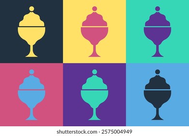 Pop art Ice cream in the bowl icon isolated on color background. Sweet symbol.  Vector