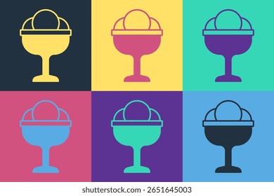 Pop art Ice cream in the bowl icon isolated on color background. Sweet symbol.  Vector