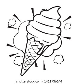 Pop art ice cream cartoon in black and white