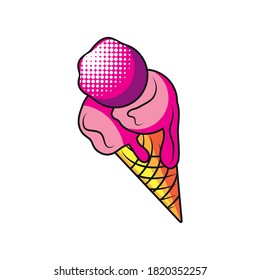 pop art ice cream cone detailed style icon design of retro expression comic theme Vector illustration