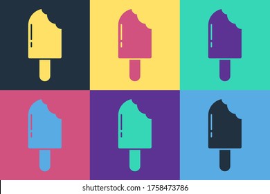 Pop art Ice cream icon isolated on color background. Sweet symbol.  Vector Illustration