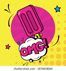 pop art ice cream with omg explosion bubble design of retro expression comic theme Vector illustration