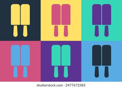 Pop art Ice cream on stick icon isolated on color background. Sweet symbol.  Vector
