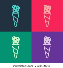 Pop art Ice cream in waffle cone icon isolated on color background. Sweet symbol.  Vector