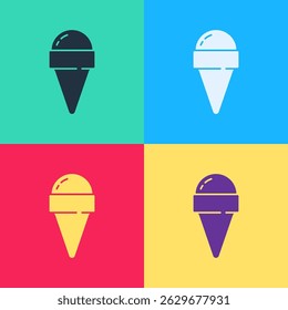 Pop art Sorvete em waffle ícone cone isolado no fundo da cor. Doce símbolo.  Vetor