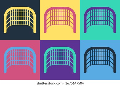 Pop Art Ice Hockey Goal With Net For Goalkeeper Icon Isolated On Color Background.  Vector Illustration