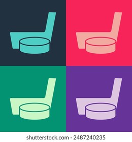 Pop art Ice hockey stick and puck icon isolated on color background.  Vector