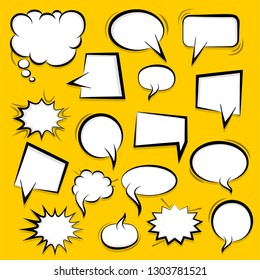 Pop art icon. Vector banner template. Cartoon illustration. Blank comic text balloon. Dialog empty box space. Vintage chat design. Boom comic retro label.