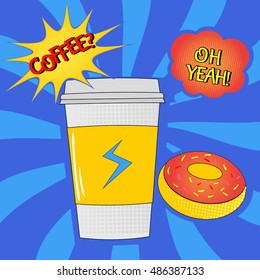 Pop Art illustration of Coffee Cup and Donut