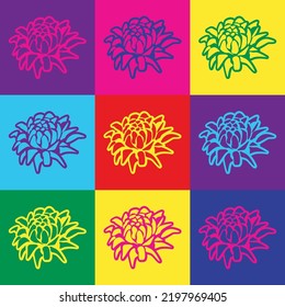 Pop art illustration with colorful flowers. Square retro floral background in Andy Warhol style.