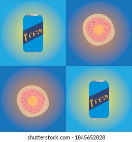 Pop art illustration of donut and soda pop art style on different backgrounds