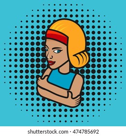 Pop Art illustration of girl. Girl in pin up style. Girl icon