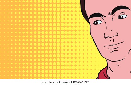 Pop Art illustration of a man.Vintage advertising poster or flayer of comic man.