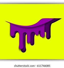 Pop Art Illustration in Paper Cut Applicue Style. Image of a Stylized Closed Eye with Blots and Smudges.Colorful Fashion Picture with Yellow and Purple Color. Modern Art, Design