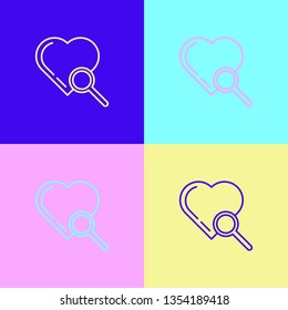 Pop art illustrtaion four styles Cardiac diagnostics. Magnify icon