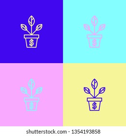 Pop art illustrtaion four styles Dollar plant vector icon sign symbol