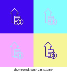 Pop art illustrtaion four styles Financial growth icon. Financial business progress arrow up and sign dollar icon