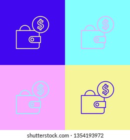 Pop art illustrtaion four styles Wallet with dollars icon