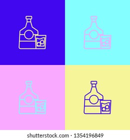 Pop art illustrtaion four styles Alcohol bottle with glass with ice