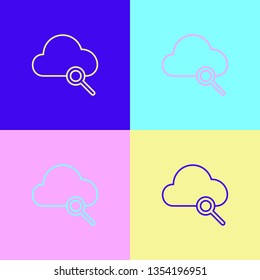 Pop art illustrtaion four styles Cloud Search Icon Isolated Vector Illustration