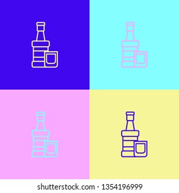 Pop art illustrtaion four styles Whiskey bottle with glass. Alcohol concept