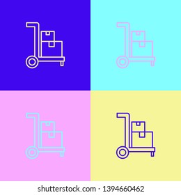 Pop art illustrtaion four styles Transportation of parcels. Handcart vector icon