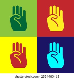 Pop art Indian symbol hand icon isolated on color background.  Vector