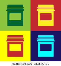 Pop art Jam jar icon isolated on color background.  Vector