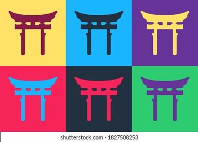 Pop art Japan Gate icon isolated on color background. Torii gate sign. Japanese traditional classic gate symbol. Vector.