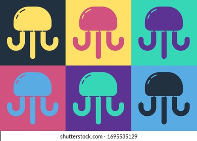 Pop art Jellyfish icon isolated on color background.  Vector Illustration