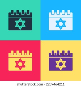 Pop art Jewish calendar with star of david icon isolated on color background. Hanukkah calendar day.  Vector