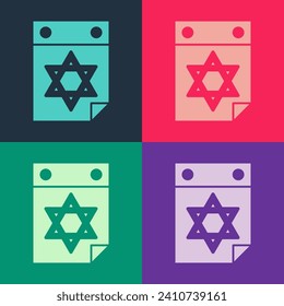 Pop art Jewish calendar with star of david icon isolated on color background. Hanukkah calendar day.  Vector