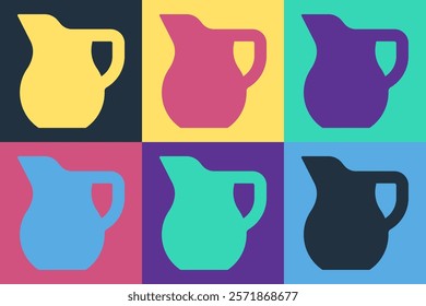 Pop art Jug glass with milk icon isolated on color background. Kettle for milk. Glass decanter with drinking milk.  Vector