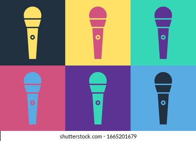 Pop art Karaoke icon isolated on color background. Microphone and monitor.  Vector Illustration